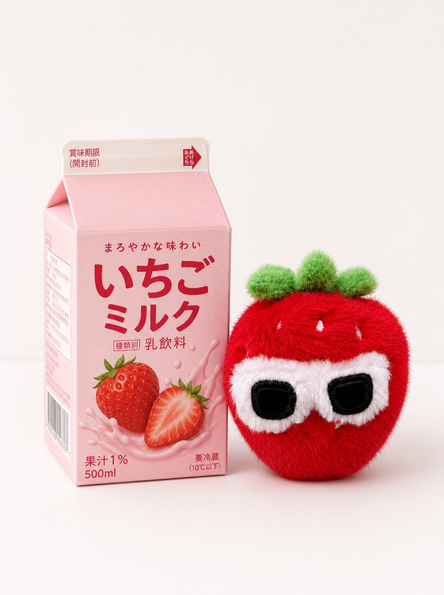 Strawberry Baby plush charm with strawberry milk
